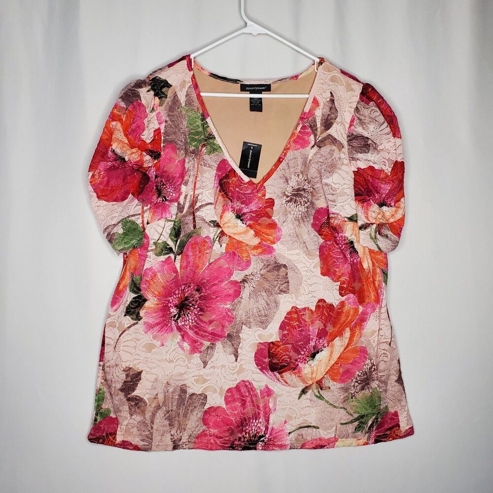 Ashley Stewart‎ Skirt Top Set 22/24 Lace Floral Ruffle Stretch Cocktail Party